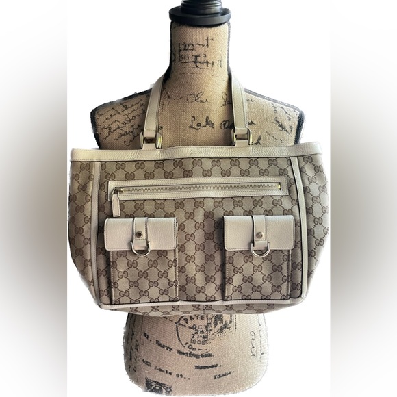Authentic Gucci GG Canvas Abbey Shoulder Bag w White Leather 146247 212702 EUC - Picture 1 of 15